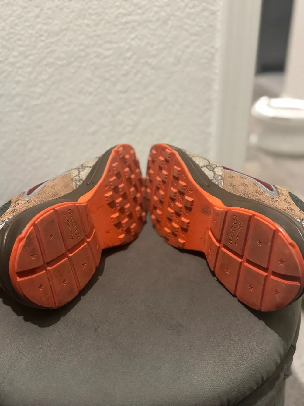Gucci Multicolor GG Monogram Runner Sneakers - Burgundy, Beige, Teal, Orange - Picture 6 of 9